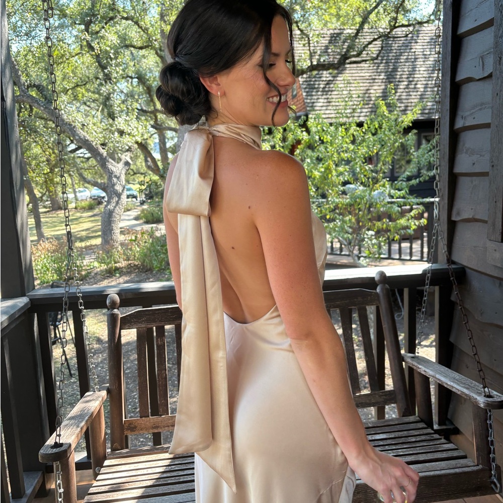 Show Me Your MuMu Lisa Backless Satin Dress in luxe Champagne